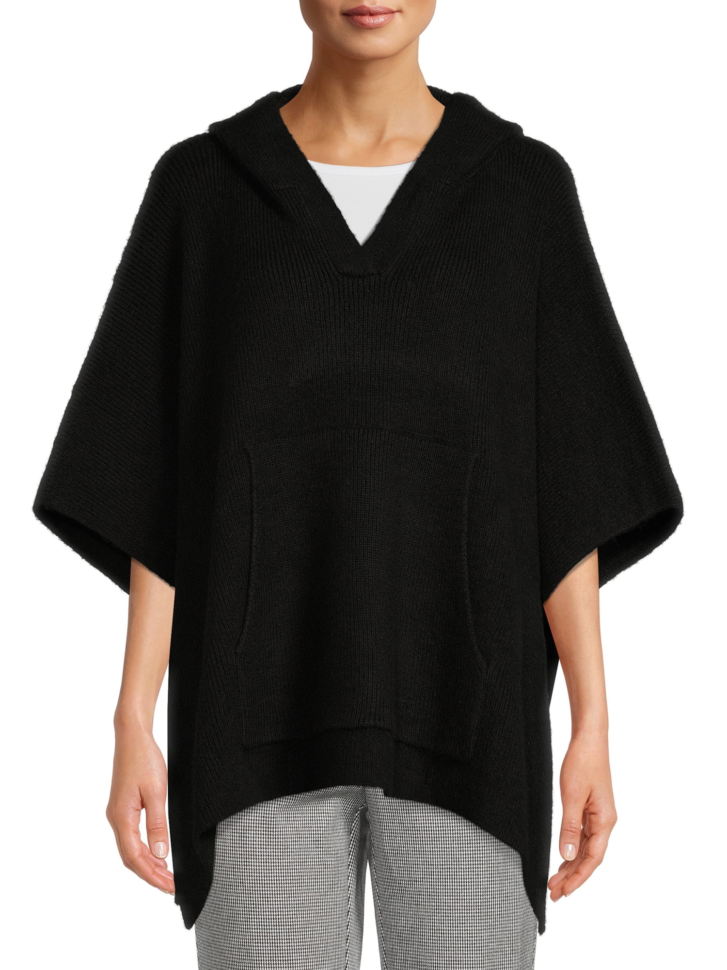 Time and Tru Adult Women's Hooded V-Neck Poncho