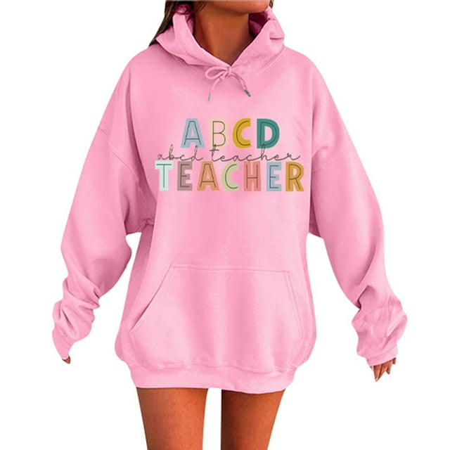Unisex Autumn And Winter Subject Teacher Letter Print Long Sleeve Pocket Hooded Sweatshirt