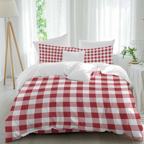 Red White Duvet Cover Set Twin Size Buffalo Plaid Soft Lightweight Comforter Covers 4 Piece Bedding Set with 1 Duvet Cover 1 Bed Sheet & 2 Pillow Shams