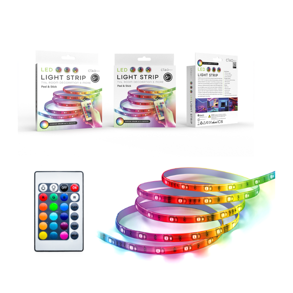 Ciao Tech 6.5ft RGB Multi-color Indoor LED Light Strip, Includes Remote, USB Plug