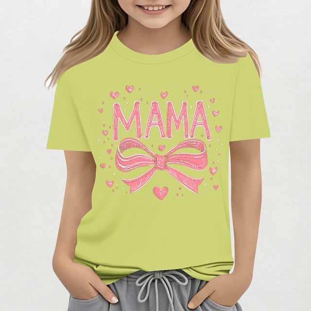 hengsof T-Shirt à Manches Courtes Imprimé Doux et à la Mode pour Filles, Chandail Décontracté Confortable, Cadeau de Vacances à Col Rond pour Filles 3-15 Ans