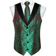 thumbnail image 5 of SYMOID Men's Green Paisley Vest Set with Tie & Pocket Square - Satin Lapel, Wrinkle-Resistant, Formal for Wedding/Prom, Size 2XL, 5 of 6