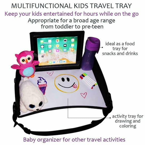 Kaztro Multifunctional Kids Activity, Snack & Play Tray , Built in Dry Erase Desk with Markers, Portable Travel in Car Stroller & Plane