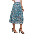 thumbnail image 5 of Women's Floral Skirt Chiffon A-line Long Tiered Ruffle Boho Summer Midi Skirts XL Lake Blue Flower, 5 of 7