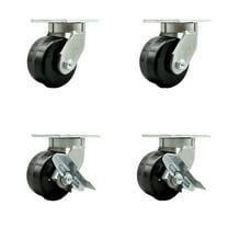 6 Inch Extra Heavy Duty Phenolic Wheel Swivel Caster Set with 2 Brakes Set of 4