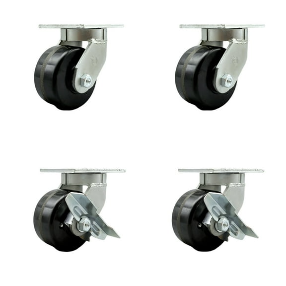 6 Inch Extra Heavy Duty Phenolic Wheel Swivel Caster Set with 2 Brakes Set of 4