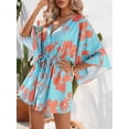 thumbnail image 3 of jinghuiyue Womens Summer Casual Dress V Neck Kimono Sleeve Tropical Print Mini Dresses Beach Vacation Clothes XXL, 3 of 7