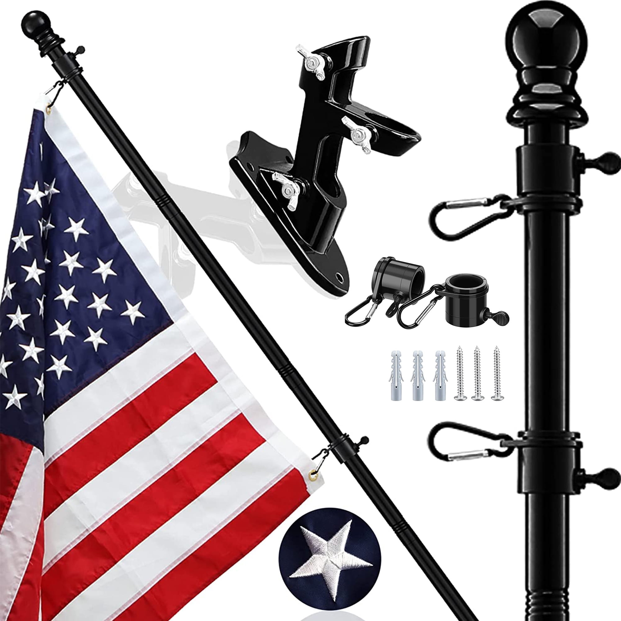 Adjustable Residential Flag Poles with Flag Pole Bracket for House Yard Suitable for 3x5 and 4x6 Flags Silver Flag Pole Kit 6FT Flagpole Kit for American Flag 