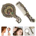 thumbnail image 3 of icolorfuled 3Pcs Small Handheld Mirror in Antique Green Compact Shape for Home and Outdoor, 3 of 7