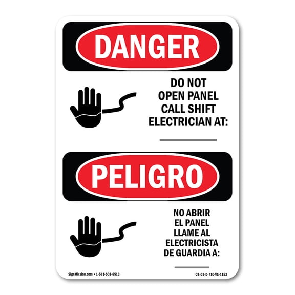 OSHA Danger Sign - Do Not Open Panel Call Electrician Bilingual | Decal | Protect Your Business, Construction Site, Shop Area |  Made in The USA