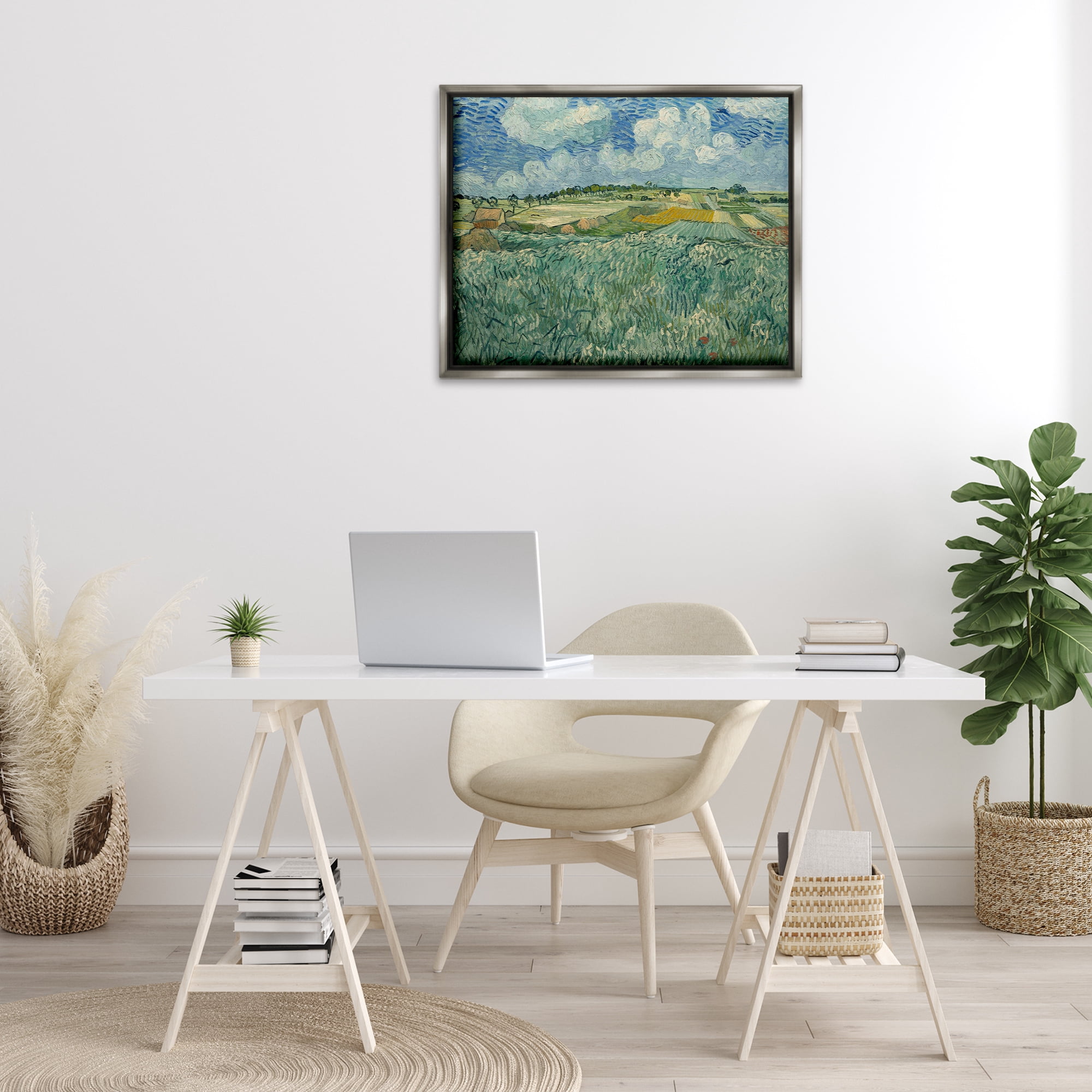 Stupell Industries Classical Van Gogh Farmland Landscape & Nature Painting Gray Floater Framed Canvas Art Print Wall Art, 31 x 25