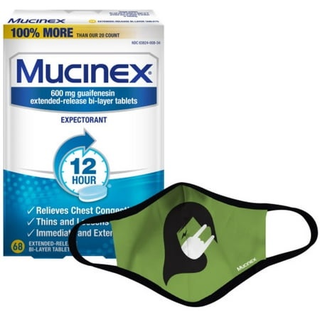 Mucinex 12 Hr Chest Congestion Expectorant Tablets 68ct and Mask Bundle