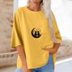 thumbnail image 1 of Xuyuer Women's Imitation Linen 3/4 Sleeve Blouse Crew Neck Summer Casual Tops Loose Fit Plus Size Tops Loose T Shirts Tunic Tops Shirts for Women Oversized Pocket T-shirt Fashionable Top, 1 of 6