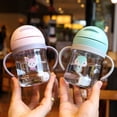 thumbnail image 4 of Biberón para bebés, taza para niños, vasos de silicona a prueba de fugas para niños, vasos para beber con mango de paja para bebés de dibujos animados (rosa) Rojo Verde, 4 of 5