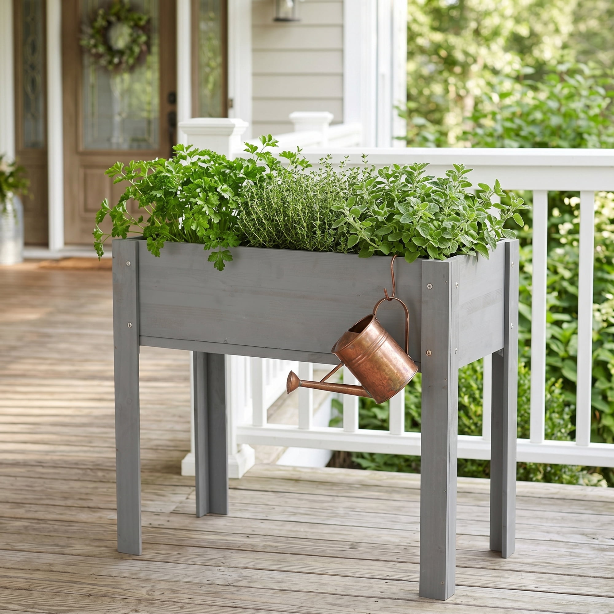 Leumius 31x31x16 Inch Raised Garden Bed with Legs, Elevated Wooden Planter Box for Outdoor Plants Flowers Fruits Vegetable Herb Growing Grey