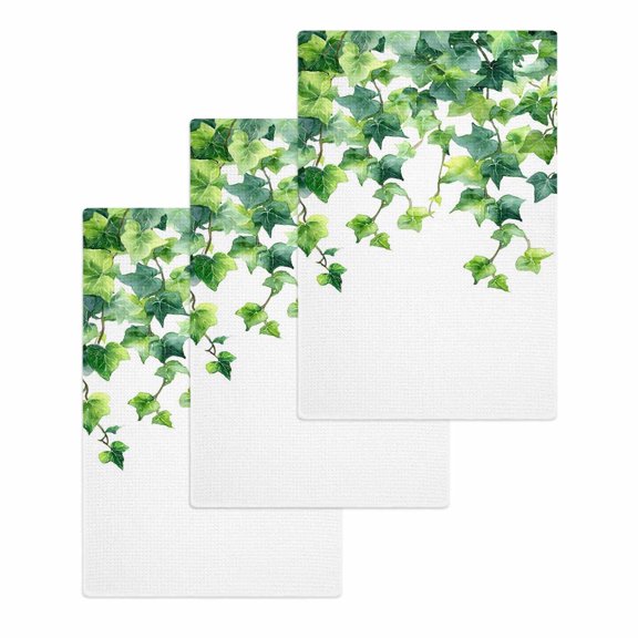 Country Leaves Kitchen Dish Towels for Drying Dishes Set of 3, Watercolor Green Leaf Branches Vine Botanical Waffle Weave Microfiber Hand Tea Bathroom Towels Quick Dry & Absorbent Towel 15.7x23.6