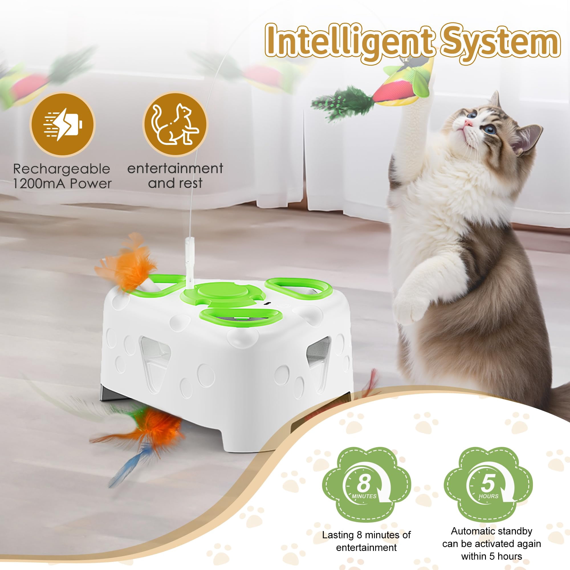3-in-1 Interactive Cat Toys For Indoor Cats Automatic Kitten Flying Bird 6 Holes Mole Rotating  Rechargeable Usb Bored