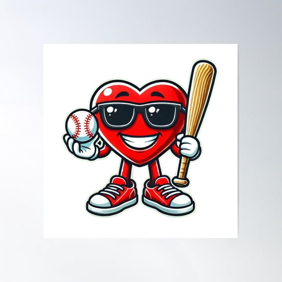 Cool Baseball Heart Valentine'S Day Poster Wall Art, Modern Wall Decor For Living Room Bedroom, 8x12 UNFRAMED