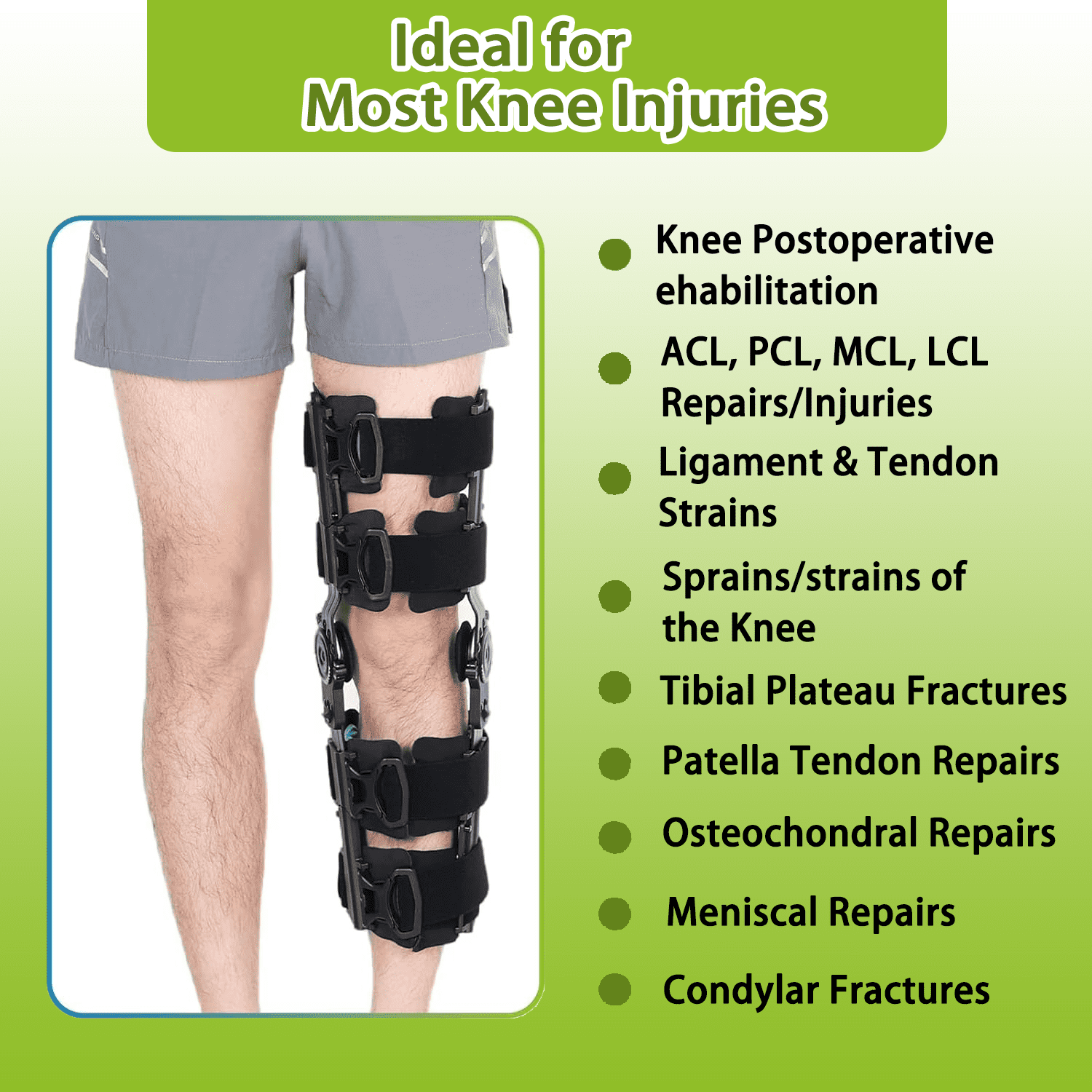 Komzer Hinged ROM Knee Brace with Double Side Stabilizers & Locking Dials, Post Op Knee Immobilizer for Arthritis ACL MCL PCL Meniscus Tear Injurie/Knee Pain Medical Orthopedic Support