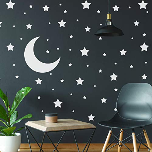 White Stars Stickers - Space Themed Bedroom Constellation Wallpaper Decor  Decal - Star Moon Nursery Room Decals for Wall - 220 Stickers 