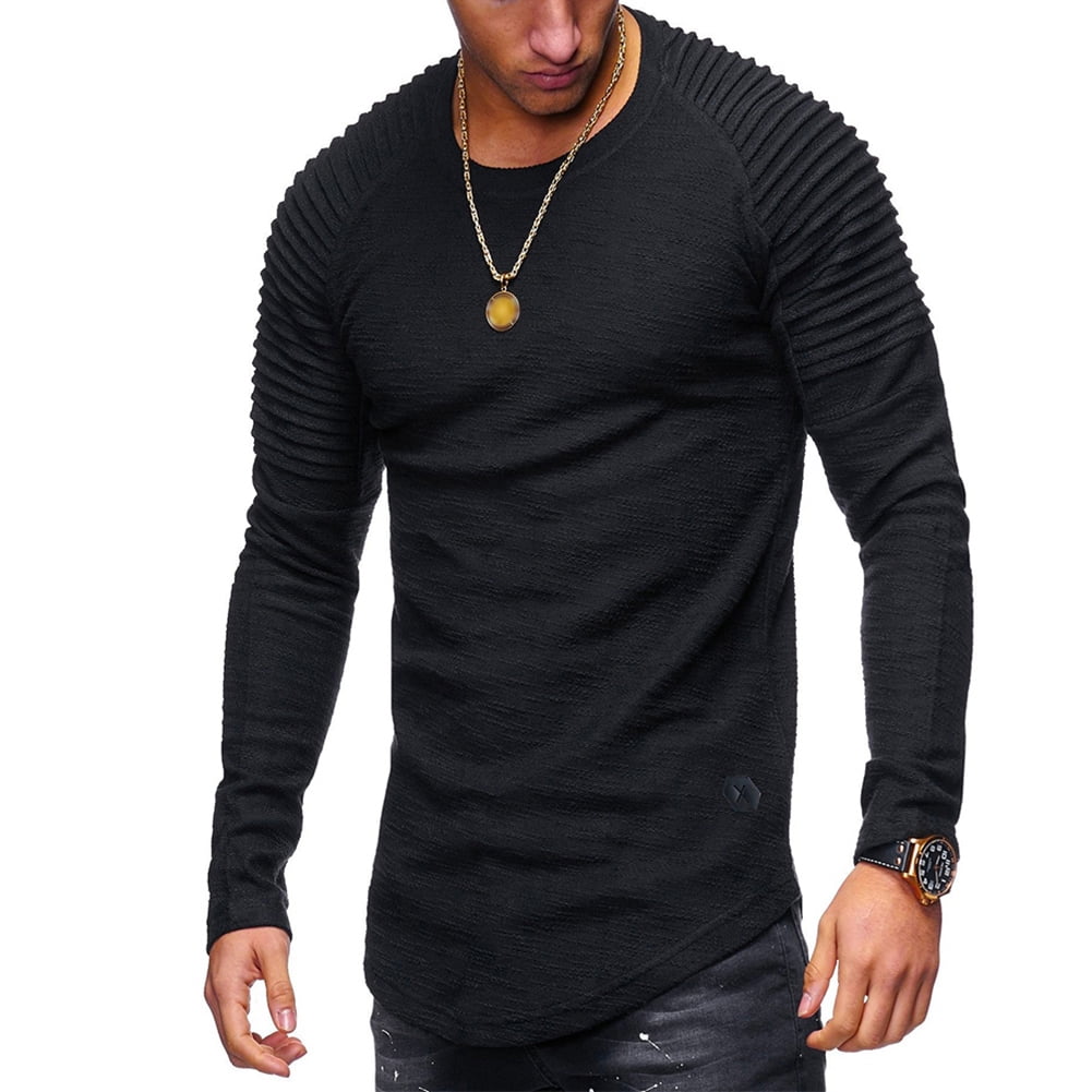 Generic - Men's Crew Neck Slim Fit Long Sleeve Muscle Shirt Solid ...