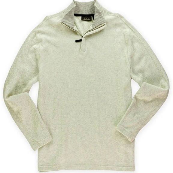 Tasso Elba Mens Quarter Zip Pullover Sweater, Beige, Small