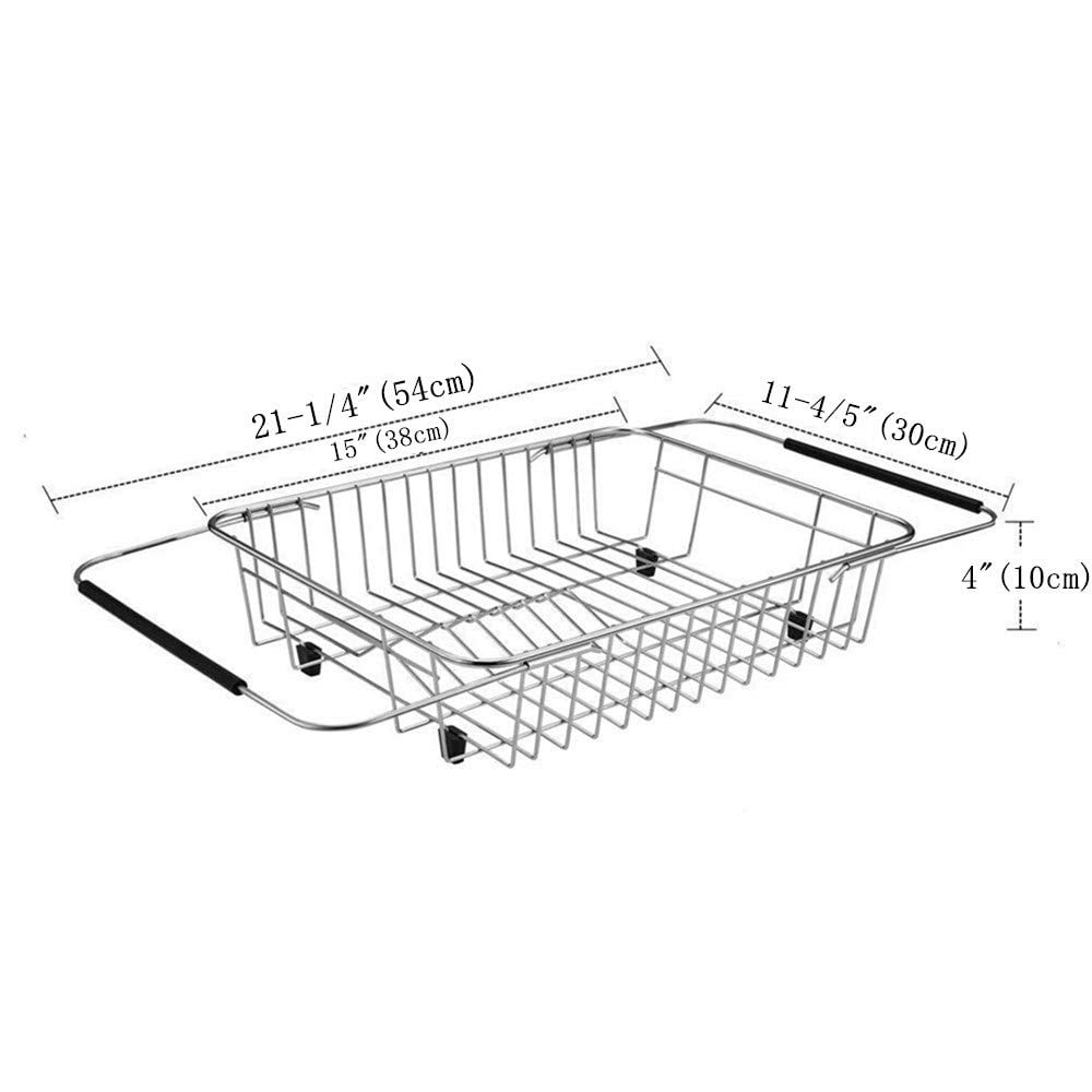 SANNO Expandable Dish Drying Rack Over Sink Dish Rack Shelf in Sink or On Countertop with Stainless Steel Utensil Holder Rustproof Stainless Steel C33