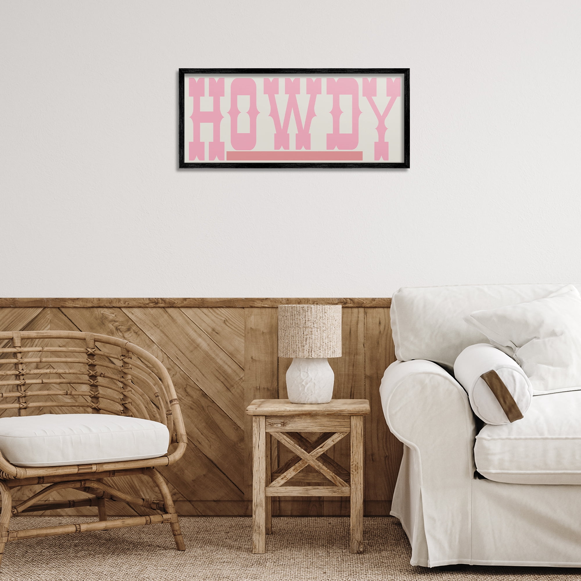 Stupell Industries Howdy Pink Text Typography Painting Black Framed Art Print Wall Art, 24 x 10