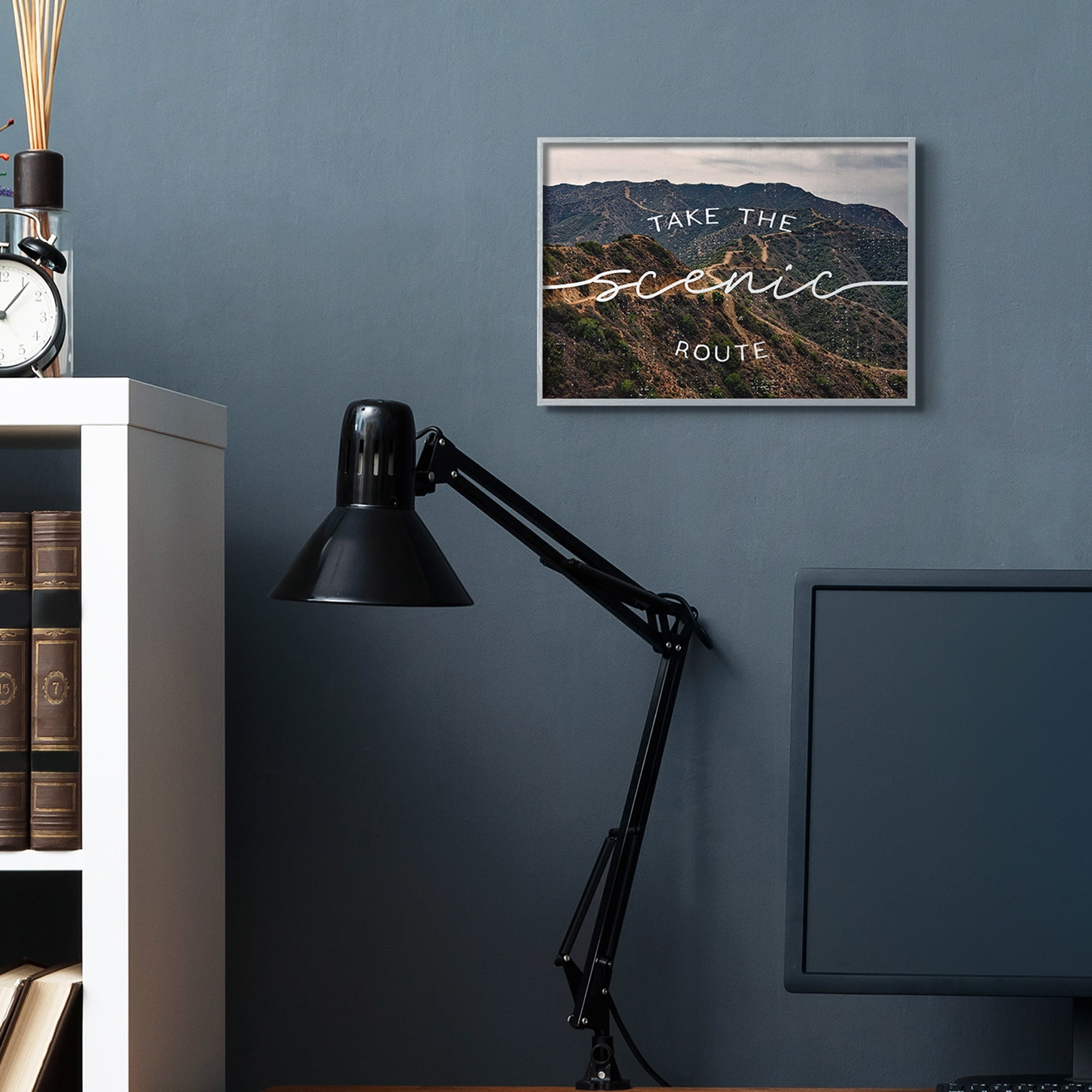 Stupell Industries Take Scenic Route Phrase Mountain Road Landscape Black Framed, 11 x 14, Design by Daphne Polselli