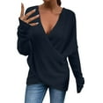 thumbnail image 2 of Deep V-Neck Sweaters for Women Women Fashion Solid Color Long Cross Loose Sleeve Knit Sweater Coat Fall Fashion 2023 Dark Blue, 2 of 5