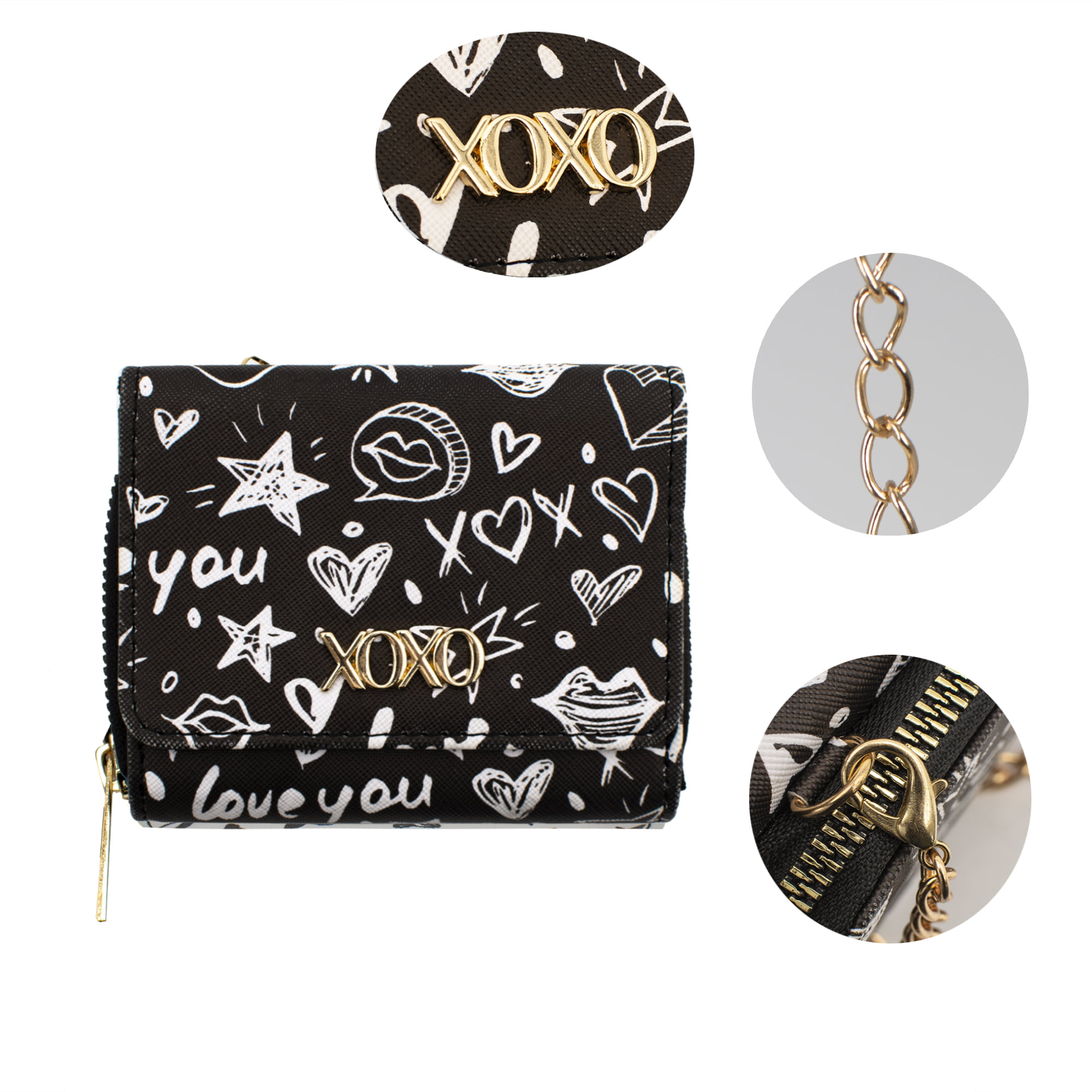  XOXO Women's Wallet Mini White Graffeti Print Saffiano Zip  Around Indexer With Chain Crossbody Strap XW321517G-42-A03 0 : Clothing,  Shoes & Jewelry