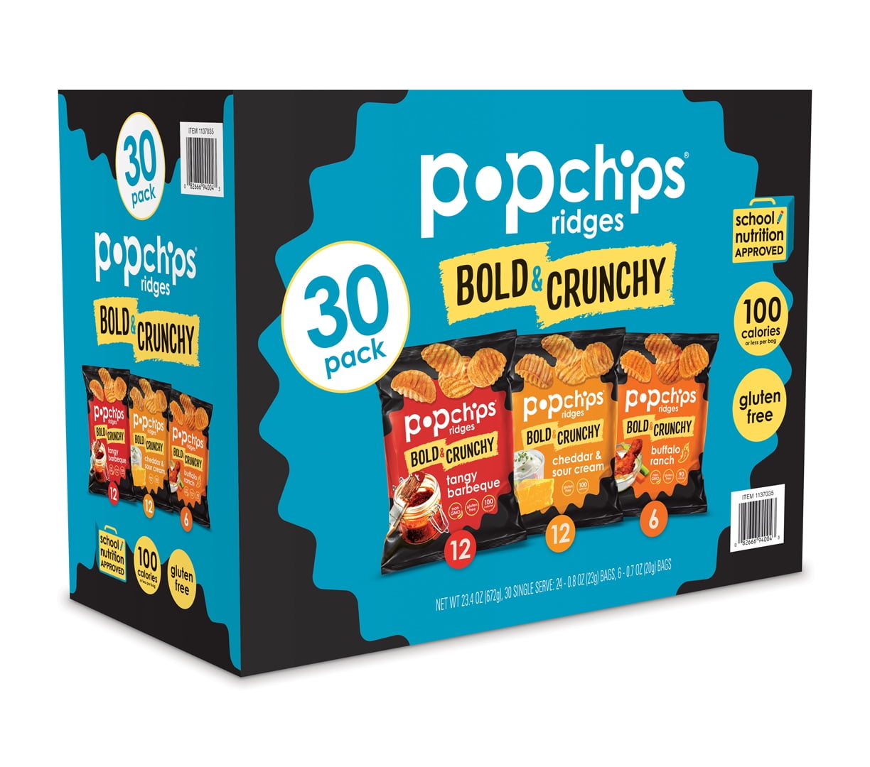 Popchips Ridges Variety Pack, 0.8 oz, 30 Count