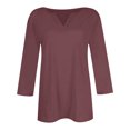 thumbnail image 4 of T-shirts pour Femmes Couleur Unie Décontracté Bouton Manches Trois-Quarts Haut Court T-Shirt Femmes Chemises Marron TG, 4 of 4