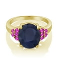 thumbnail image 2 of Gem Stone King 7.07 Ct Oval Blue Sapphire Pink Sapphire 18K Yellow Gold Plated Silver Ring (Size 9), 2 of 4