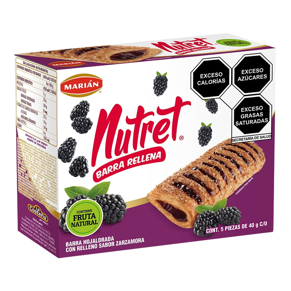 Barra Marián Nutret hojaldrada con relleno sabor zarzamora 5 pzas ...