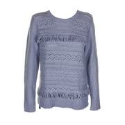 Kensie Womens Heather Grey Fringe-Trim Sweater M