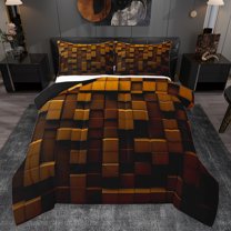 Feelyou Pixelated Blocks Miners Bedding Comforter Set, Brown Grid Patchwork Twin Comforter Sets, Modern Video Gamepad Reversible Bedding Set, Super Cozy Room Decor, 2 Pieces