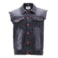 thumbnail image 3 of CS Men's Ripped Distressed Denim Jean Vest With Removable Hood (Black/Red-Buttons, L), 3 of 4