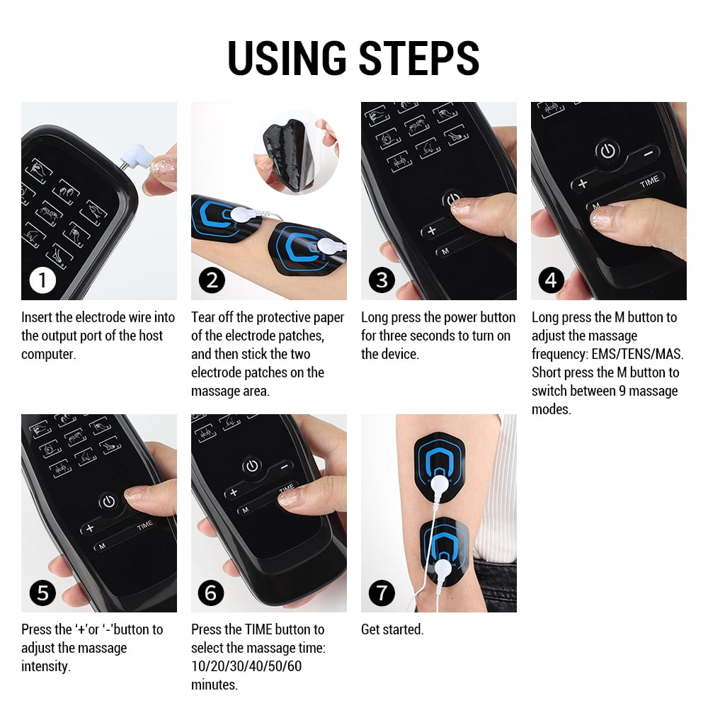 Electrode Pads for Back Neck Massager , Electronic Pulse Massager Dual Channel with 10 Reusable Shoulder and Neck Massage Patch, Portable Machine Massager Tens Unit Replacement Pads Black