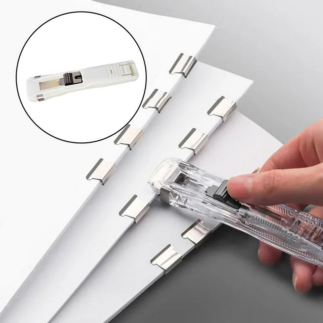Handheld Paper Clip Removable Multipurpose Portable Binding Statiry Push Staplers Clamp Stapler for Dormitory Office Kitchen Home , White