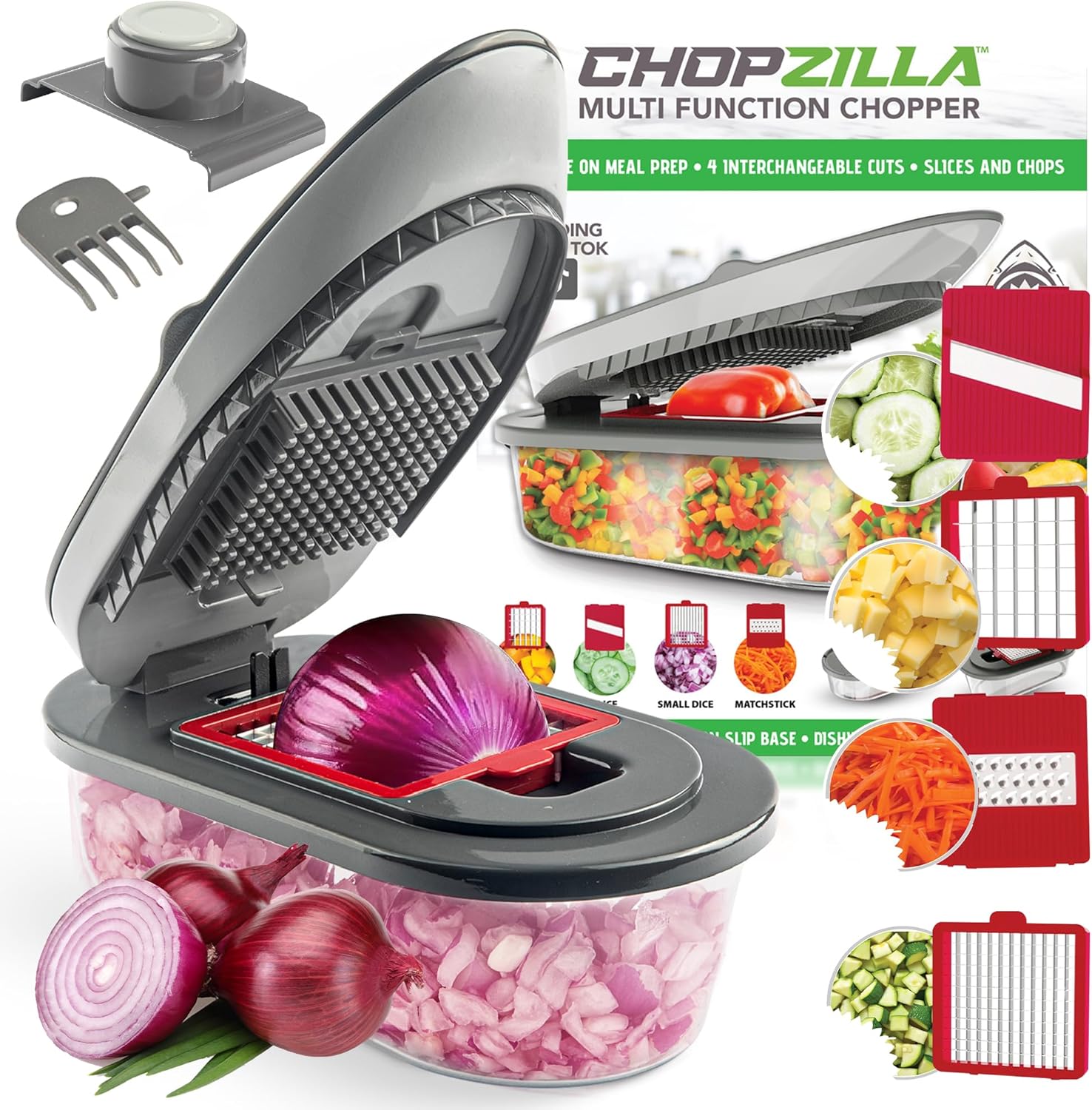Chopzilla Mandoline Slicer with 4 Interchangeable Blades, Gray photo 2