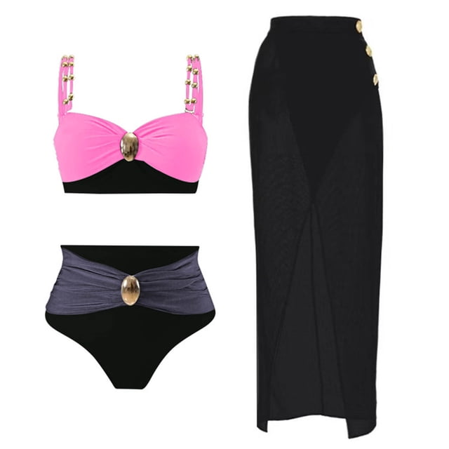 Trajes de baño Amzcrzy Tankini para mujer, trajes de baño, trajes de baño, bikini con control de abdomen para mujer, moda de primavera 2025, conjunto de mono de bikini de color sólido, negro, M
