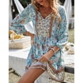thumbnail image 2 of Vestido con estampado floral con cuello en V Vestido elegante con cintura suelta y dobladillo con volantes elásticos y lazo con borlas para citas Azul M, 2 of 8