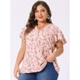 thumbnail image 2 of DARING DIVA Women's Plus Floral Elastic Waist Lightweight Chiffon Blouse 1X Pink, 2 of 6