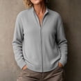 thumbnail image 5 of VBVC Women's Ribbed Full Zip Mock Neck Cardigan , Ladies' Slim Fit Long Sleeve Top , Casual Lightweight Jacket For Women, Gray , S-5XL, 5 of 6