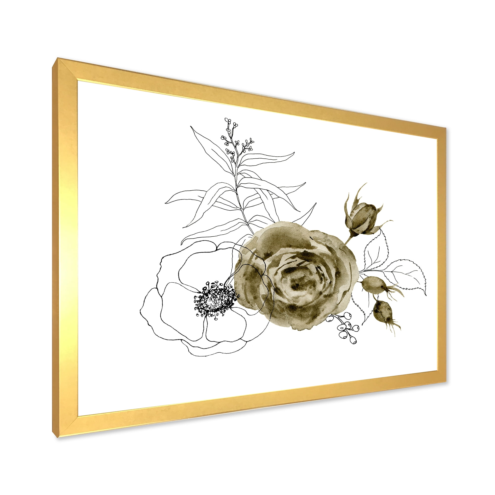 Designart 'Eucalyptus Branches With Anemone Bouquet Flower I' Traditional Framed Art Print