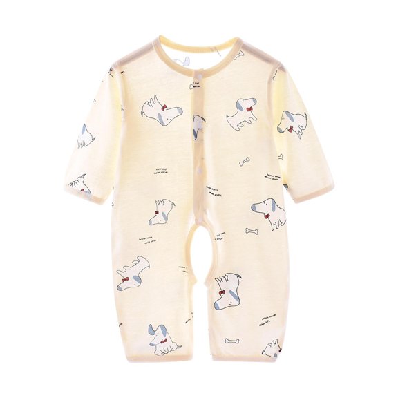 WRKEKC Baby Boy Rompers Long Sleeve Leaf Print Breathable Cotton Snap Button One Piece Outfit for Infants 0-12 Months