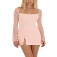 thumbnail image 1 of PENGXIANG Robe Mini Tendance pour Femmes avec Manches en Dentelle, Design Dos Nu et Ourlet Fendu, 1 of 9