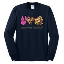 Peace Love Baseball Sports Mens Long Sleeve Shirt, Navy, Large