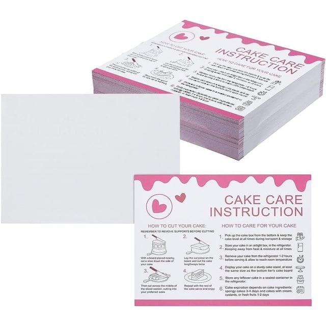 120 tarjetas de instrucciones para el cuidado de pasteles, rectangulares de 4,3 x 5,5 pulgadas, con consejos de cuidado y corte. Perfectas para panaderías, pastelerías y repostería casera.